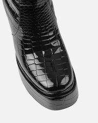 Dallis Black Patent Faux Croc Platform Knee High Boots