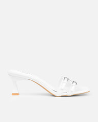 Dallyn White Faux Croc Mule Heeled Sandals