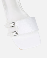 Dallyn White Faux Croc Mule Heeled Sandals