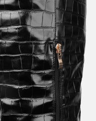 Darell Black Croc Over The Knee Block Heeled Boots