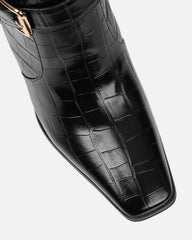 Darell Black Croc Over The Knee Block Heeled Boots
