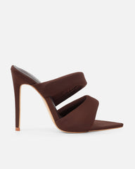 Dio Chocolate Lycra Pointed Toe Heeled Sandals