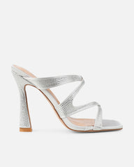Pinky Silver Diamante Detail Heeled Sandals