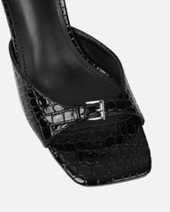 Dotty Black Croc Effect Low Heeled Mules
