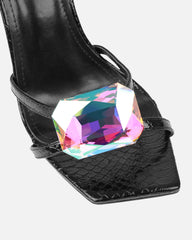 Dovie Black Faux Snake Print Gem Heels