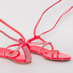 Averie Hot Pink Patent Lace Up Diamante Sandals