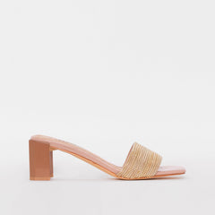Romie Nude Gold Block Mid Heel Mules