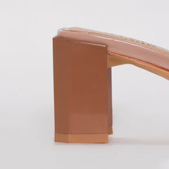 Romie Nude Gold Block Mid Heel Mules