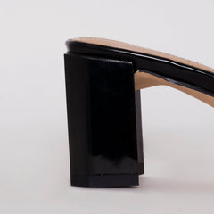 Romie Black Silver Block Mid Heel Mules