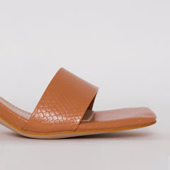 Ruhani Wide Fit Nude Snake Print Block Mid Heel Mules
