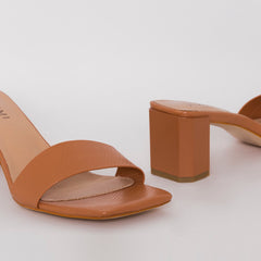 Ruhani Wide Fit Nude Snake Print Block Mid Heel Mules