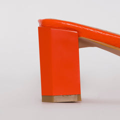 Ruhani Wide Fit Orange Snake Print Block Mid Heel Mules