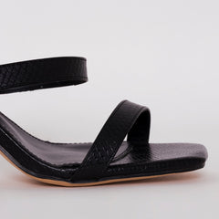 Dalla Wide Fit Black Snake Print Mid Heel Mules