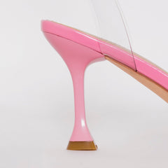 Truo Wide Fit Pink Clear Lace up Stiletto Heels