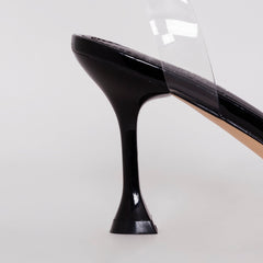 Truo Wide Fit Black Clear Lace up Stiletto Heels
