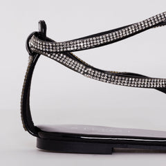 Averie Black Patent Lace Up Diamante Sandals