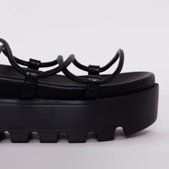 Thoma Black Lizard Print Lace Up Flatforms
