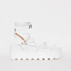 Thoma White Lizard Print Lace Up Flatforms