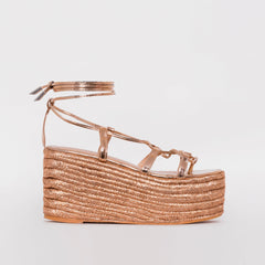 Terisa Rose Gold Mirror Espadrille Flatforms