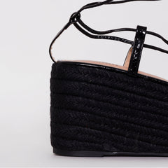 Terisa Black Patent Snake Print Espadrille Flatforms