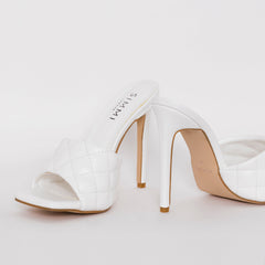 Marian White Quilted Mule Heels