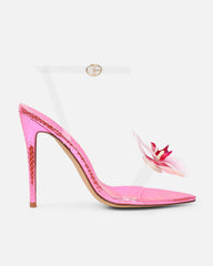 Erica Pink Snake Flower Embellished Heeled Sandals