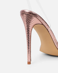 Erica Rose Gold Snake Flower Embellished Heeled Sandals