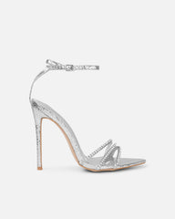 Shakirah Silver Snake Diamante Heeled Sandals
