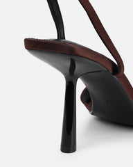 Ebba chocolate brown satin heeled sandals