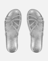 Edessa Silver Metallic Diamante Flat Sandals