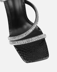 Elanaa Black Snake Faux Effect Diamante Block Heeled Sandals