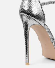 Elba Silver Snake Effect Diamante Heeled Sandals
