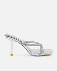 Emmie Silver Metallic Diamante Toe Thong Sandals