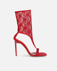 Venya Dark Red Lace Toe Thong Heeled Sandals