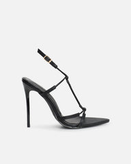 Evara Black Lizard Strappy Heeled Sandals