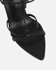 Evara Black Lizard Strappy Heeled Sandals