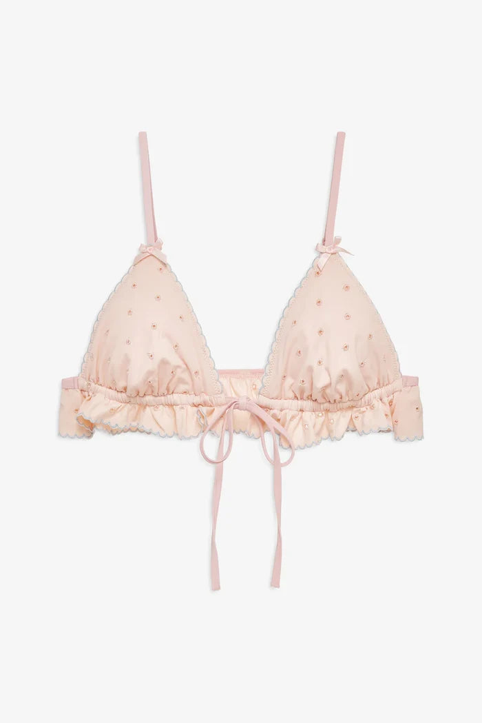 Eyelet Dot Ruffle Bikini Top