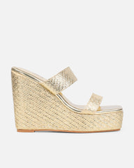 Neena Gold Metallic Raffia Wedge Sandals