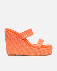 Neena Orange Raffia Wedge Sandals