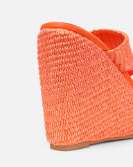 Neena Orange Raffia Wedge Sandals