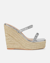 Celline Silver Diamante Strappy Espadrille Wedges