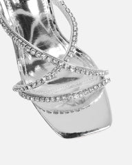 Ferney Silver Mirror Diamante Mules