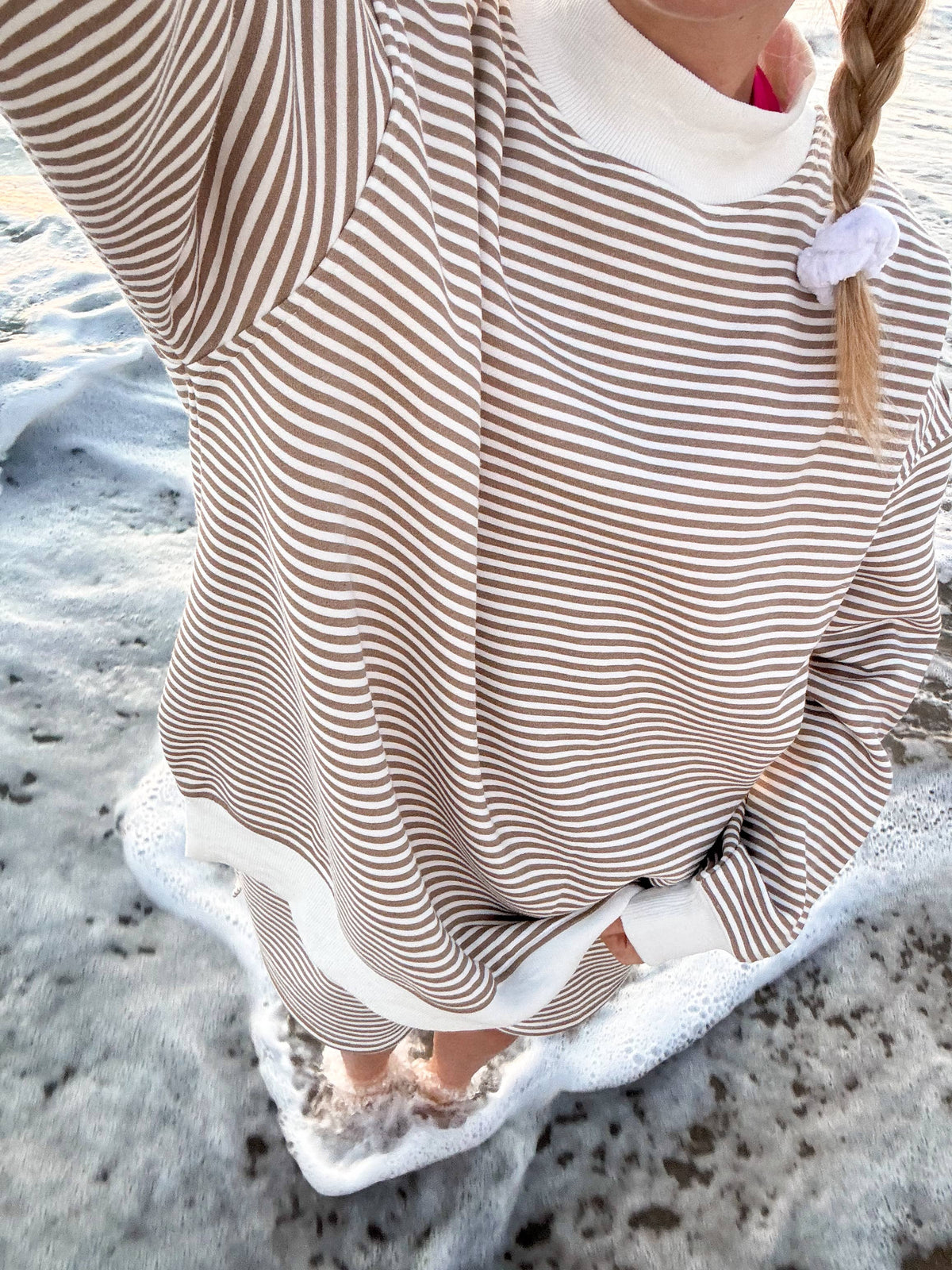 Brown mocha striped Mockneck