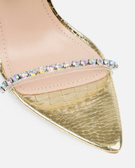 Felicity Gold Mirror Faux Snake Diamante Heels
