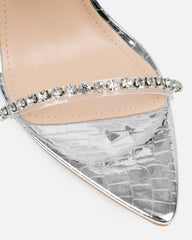 Felicity Silver Mirror Faux Snake Diamante Heels