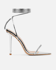 Felicity Silver Clear Diamante Lace Up Stiletto Heels