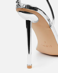Felicity Silver Clear Diamante Lace Up Stiletto Heels