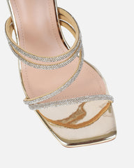 Ferne Gold Mirror Diamante Block Heeled Sandals