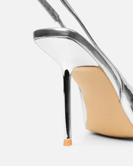 Flora Silver Mirror Sling Back Court Shoes