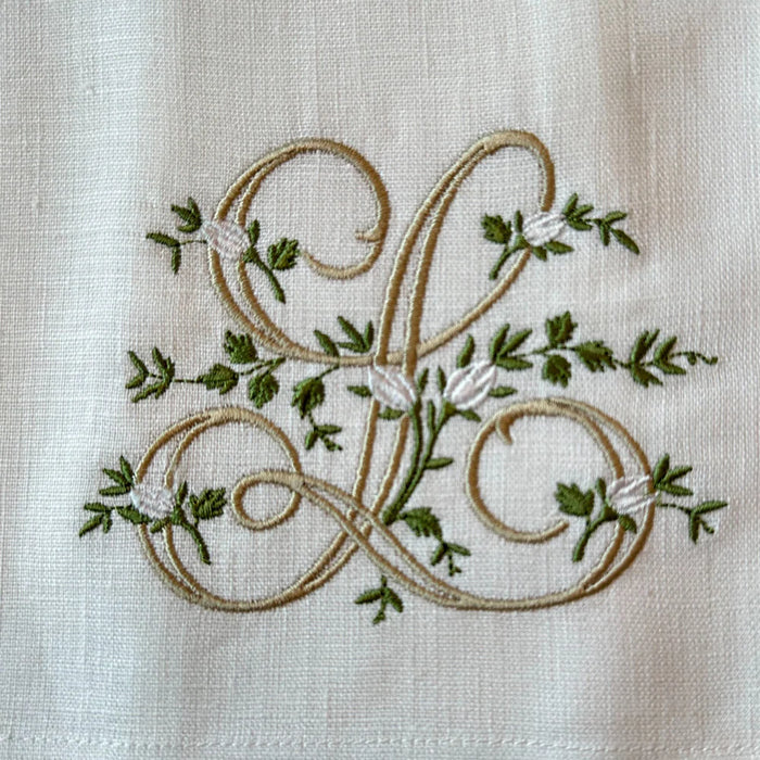 Floral Monogram L tea towel